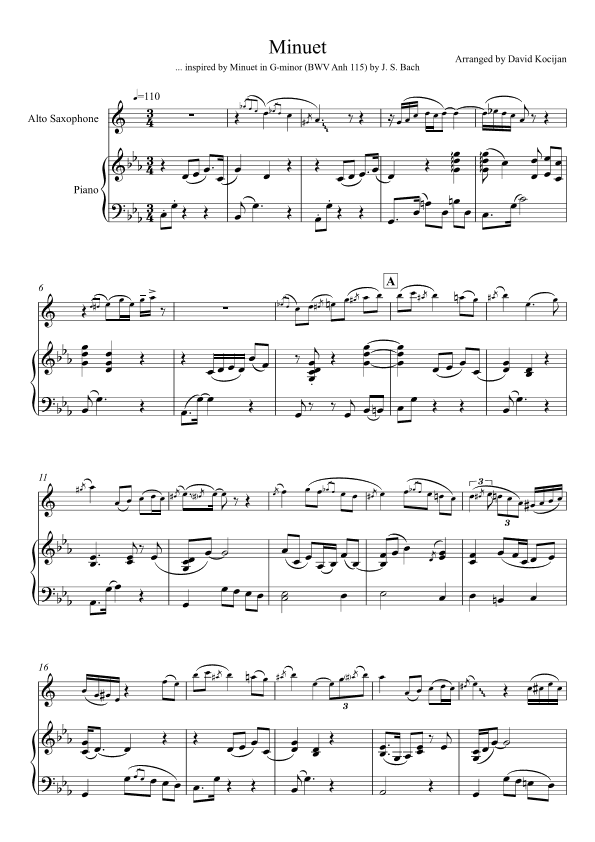 Minuet in G-minor, BWV Anh 115 (alto sax & piano) (arr. David Kocijan)