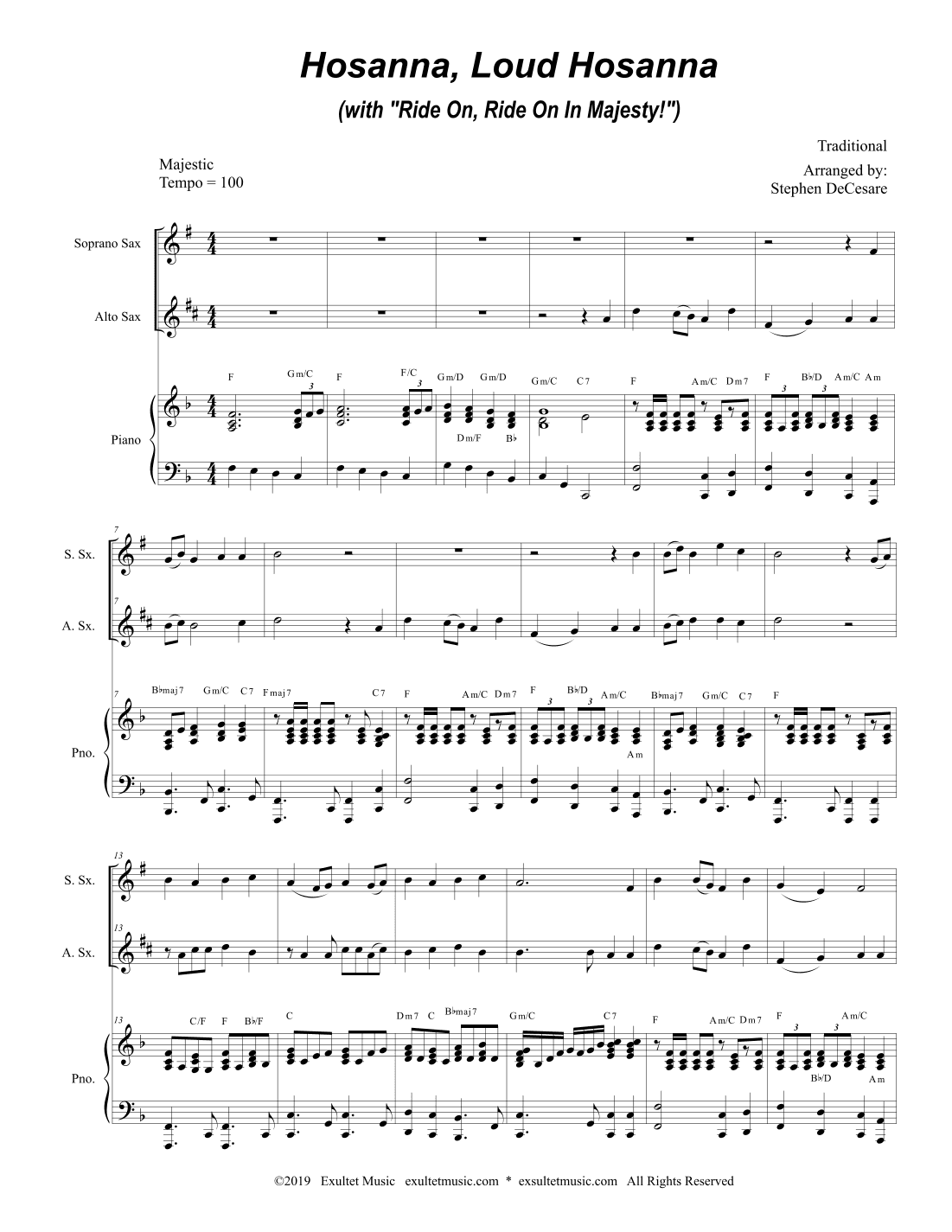 Hosanna, Loud Hosanna (with "Ride On, Ride On In Majesty!") (Duet for Soprano & Alto Sax - Piano) (arr. Stephen DeCesare)