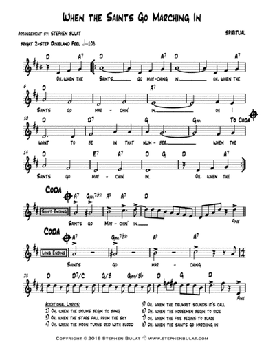 When The Saints Go Marching In (Louis Armstrong) - Lead sheet (key of D) (arr. Stephen Bulat)