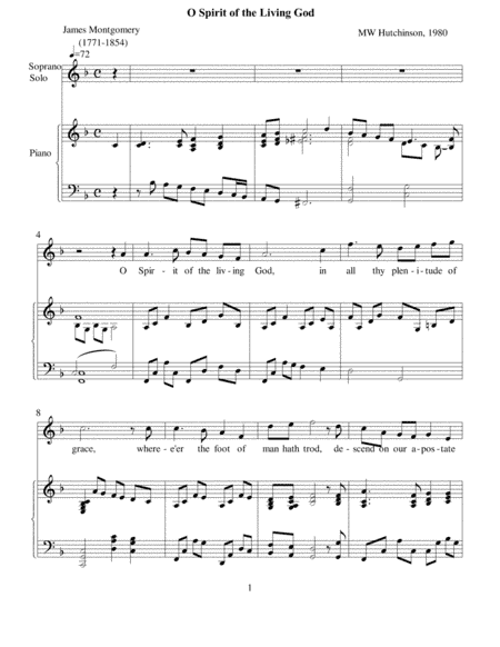 O Spirit of the Living God (score and solo)