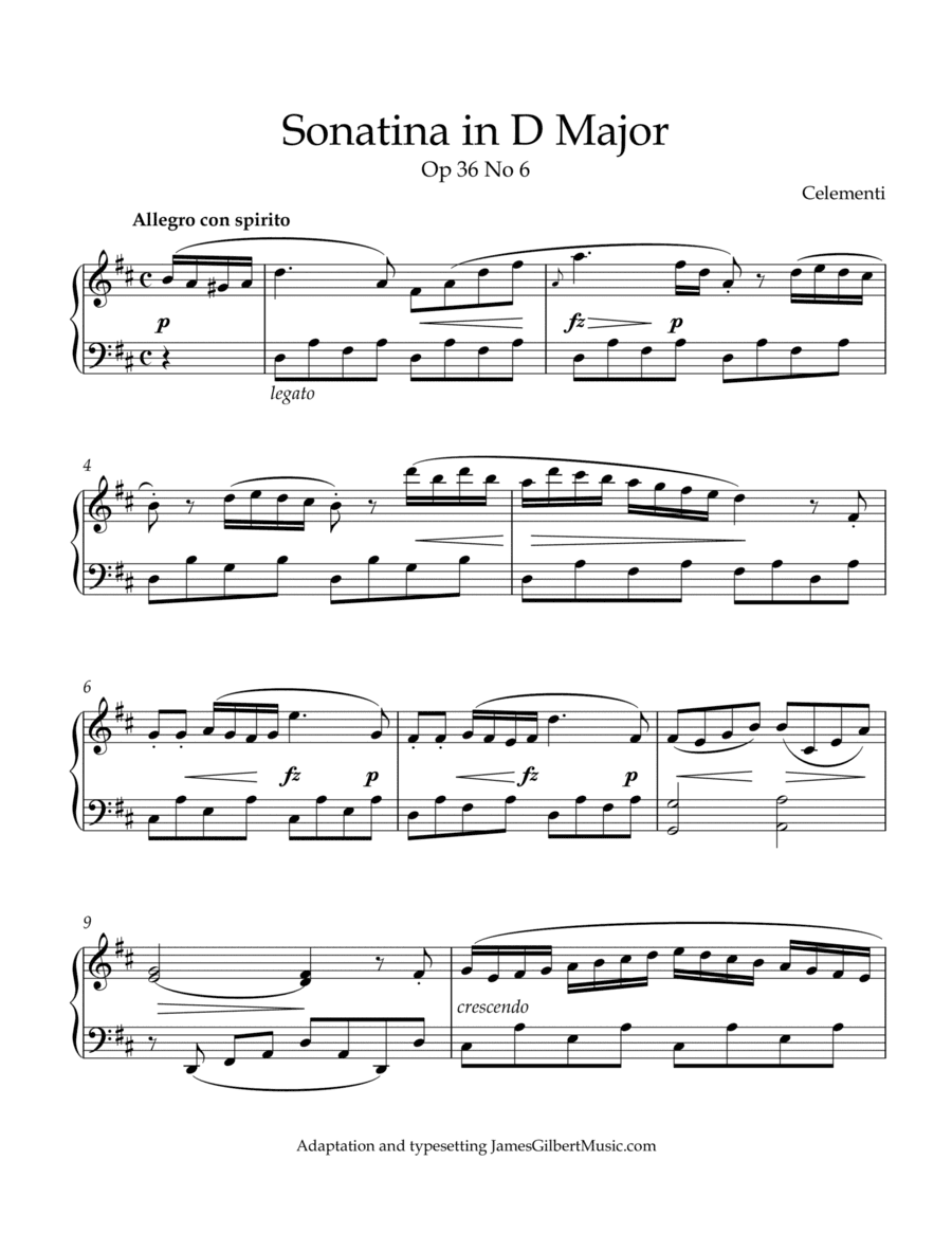 Sonatina Opus 36, Number 6 (arr. James Gilbert Music)