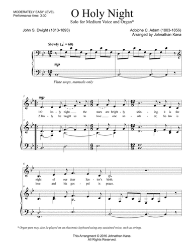 O Holy Night (easy vocal solo with organ) (arr. Johnathan Kana)