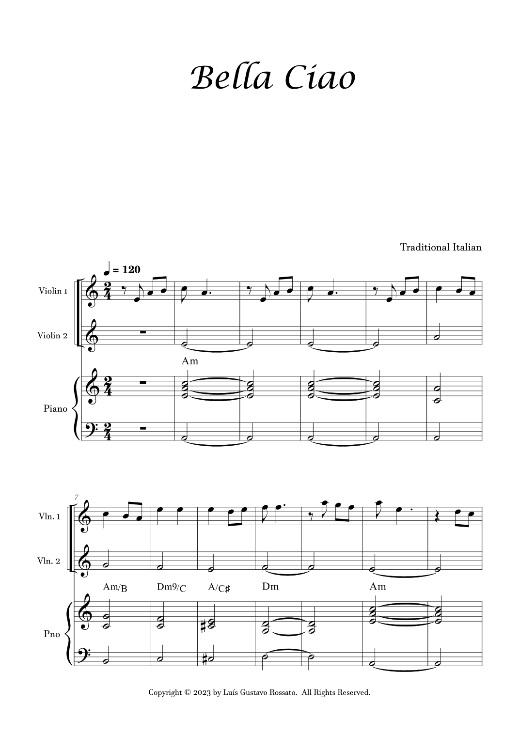 Bella Ciao - Violin Duet (arr. Luís Gustavo Rossato)