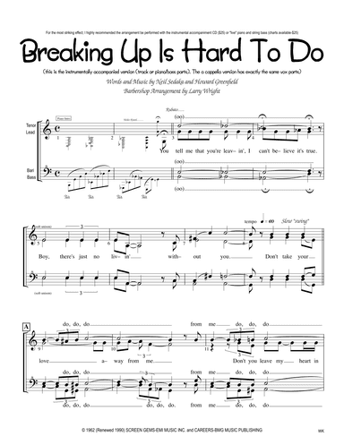 Breaking Up Is Hard To Do (arr. Larry Wright)