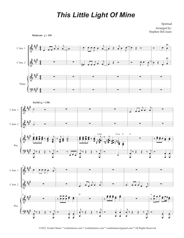 This Little Light Of Mine (Duet for C-Instruments) (arr. Stephen DeCesare)