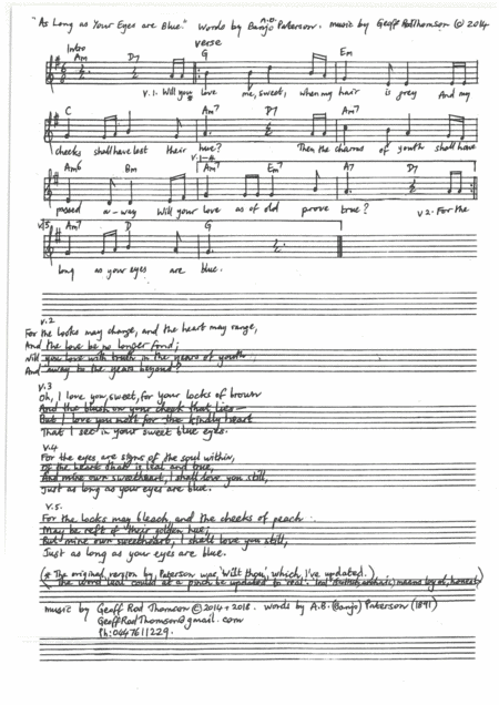 As Long As Your Eyes Are Blue,  words by BANJO Paterson