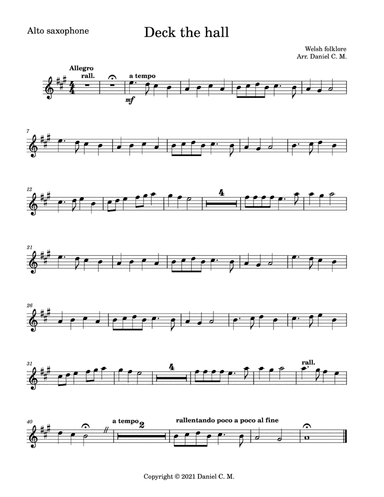 Deck the hall for alto saxophone and piano (easy) (arr. Daniel C. M.)
