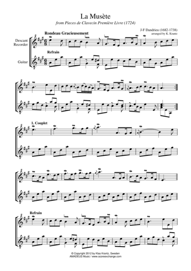 La musete for for descant recorder and guita (arr. Amadeus Music)