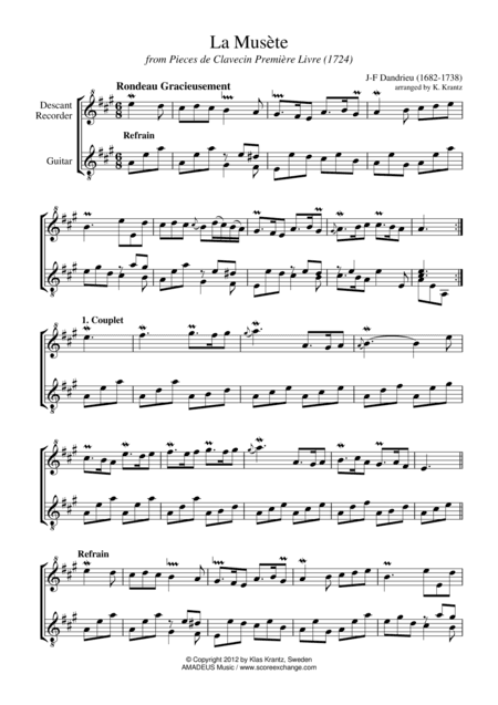 La musete for for descant recorder and guita (arr. Amadeus Music)
