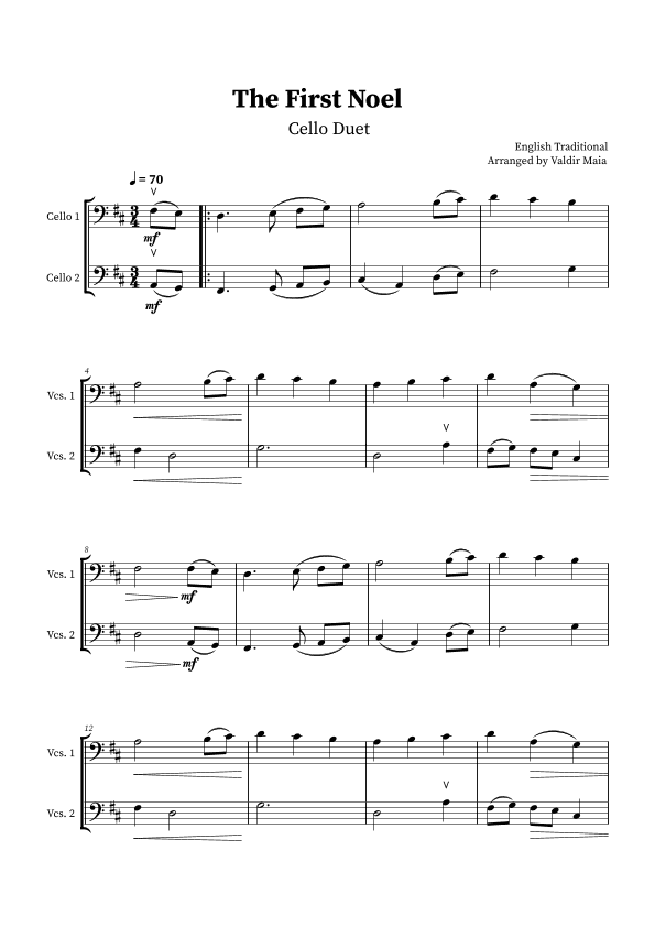 The First Noel - Cello Duet (arr. Valdir Maia)