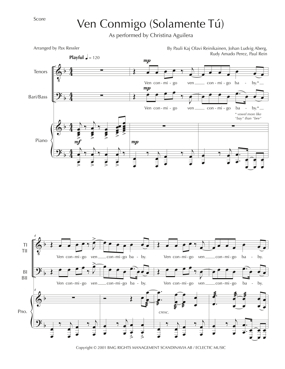 Ven Conmigo (solamente Tu) (arr. Pax Ressler)