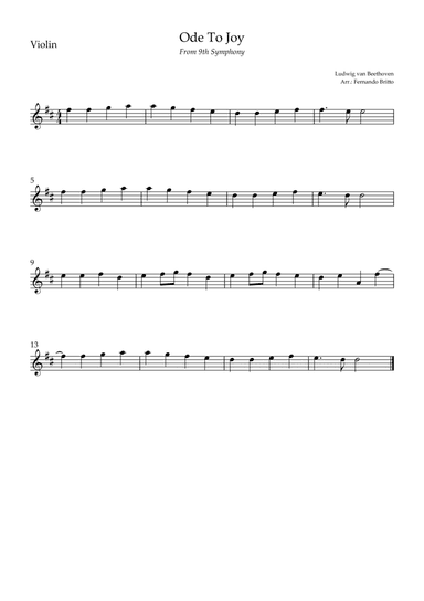 Ode To Joy (from Beethoven's 9th Symphony) for Violin Solo (arr. Fernando Britto)