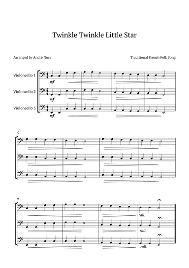 Twinkle Twinkle Little Star for cello trio (arr. André Nusa)