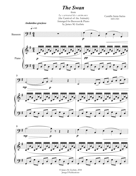 Saint-Saens: The Swan for Bassoon & Piano (arr. James M. Guthrie, ASCAP)