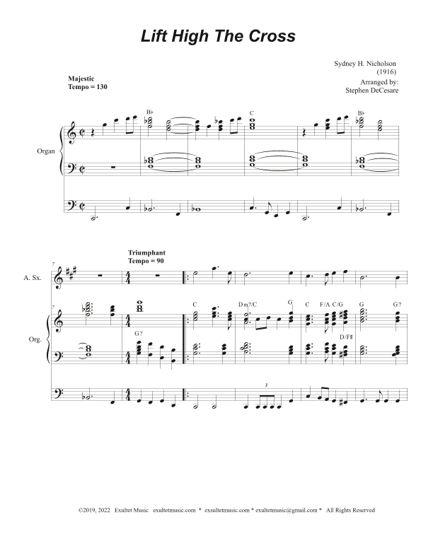 Lift High The Cross (Alto Saxophone and Organ) (arr. Stephen DeCesare)
