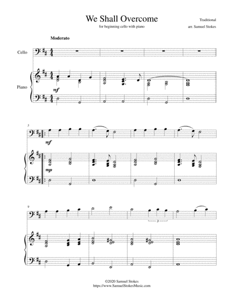 We Shall Overcome - for beginning cello with optional piano accompaniment (arr. Samuel Stokes)