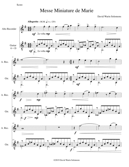 Messe miniature de Marie for alto recorder and guitar
