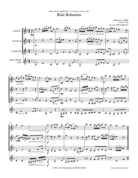 Rule Britannia - Clarinet Quartet (arr. Anne L Christopherson GRSM ARCM)