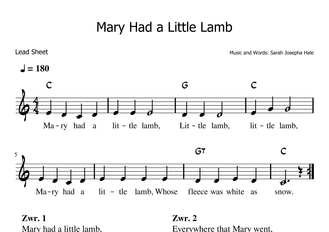 Mary Had a Little Lamb (LEAD SHEET) [Sarah Josepha Hale] (arr. Darek)