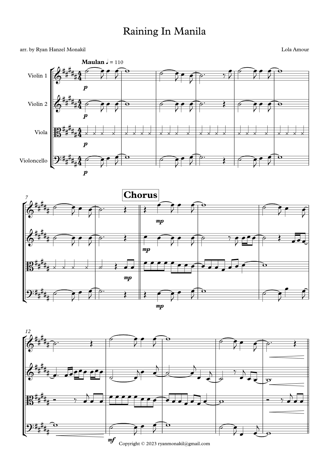 Raining In Manila (arr. Ryan Hanzel Monakil)