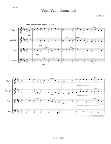 Veni, Veni, Emmanuel (for string quartet) (arr. Aaron Lee)