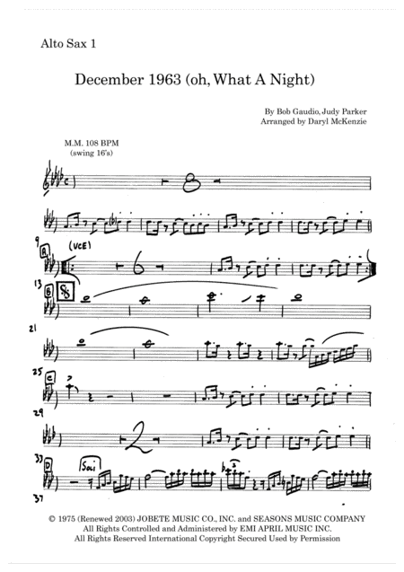 December 1963 (oh, What A Night) (arr. Daryl McKenzie)