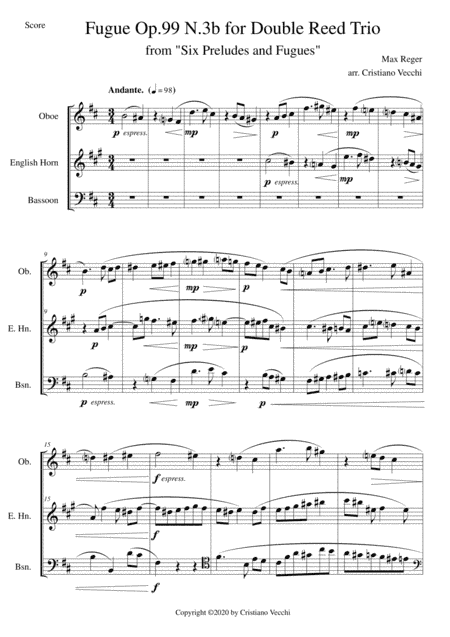 Fugue Op.99 N.3b for Double Reed Trio (arr. Cristiano Vecchi)