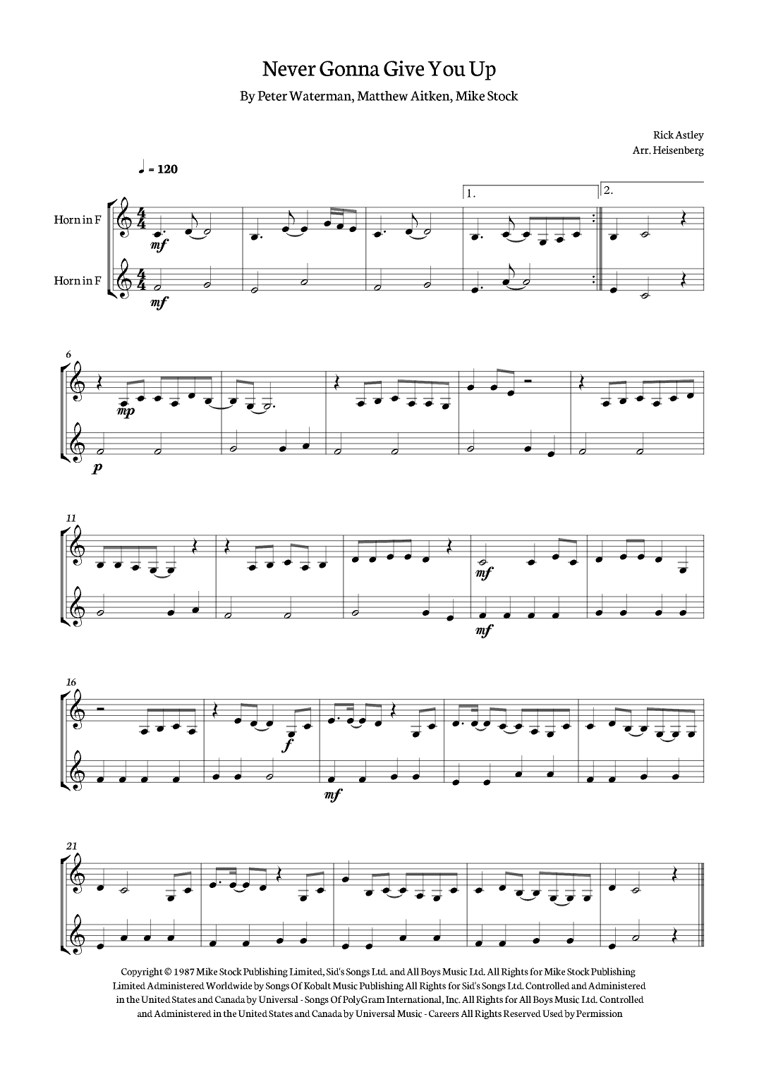 Never Gonna Give You Up (arr. Heisenberg)