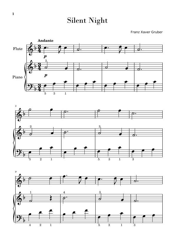 Silent Night (Easy Flute with Piano Accompaniment) (arr. Gisele Sant'Ana)