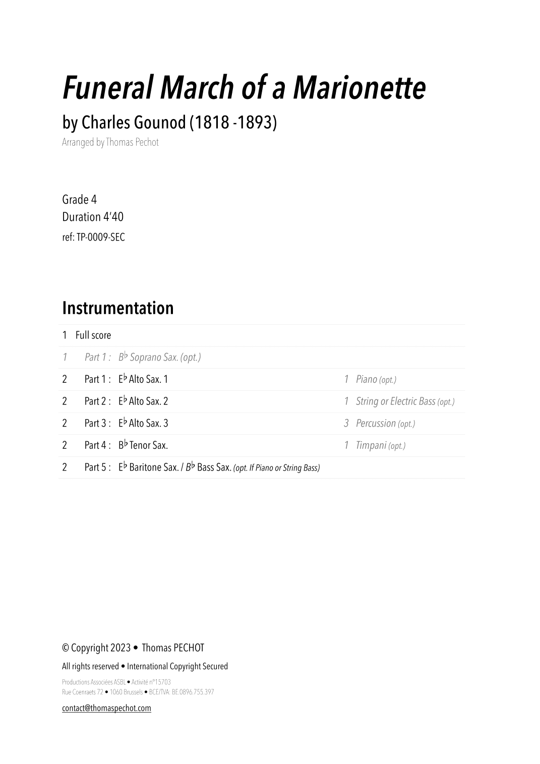 Funeral March of a Marionette (arr. Thomas PECHOT)