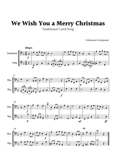 We Wish you a Merry Christmas for Trombone and Tuba Duet (arr. Rika K.)