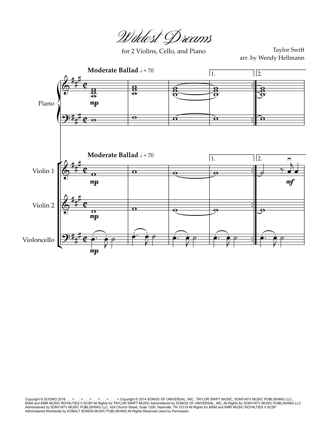 Wildest Dreams (arr. Wendy Hellmann)