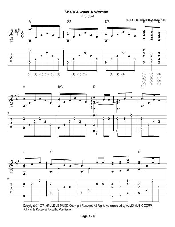 She's Always A Woman (arr. Steven King)