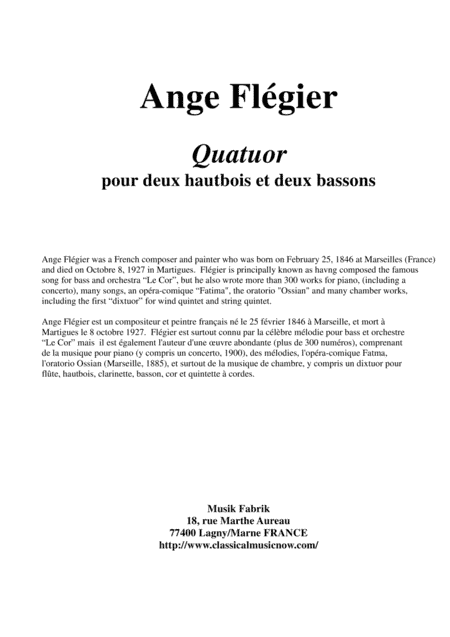 Ange Flégier: Quatuor for two oboes and two bassoons (arr. Musik Fabrik Music Publishing)