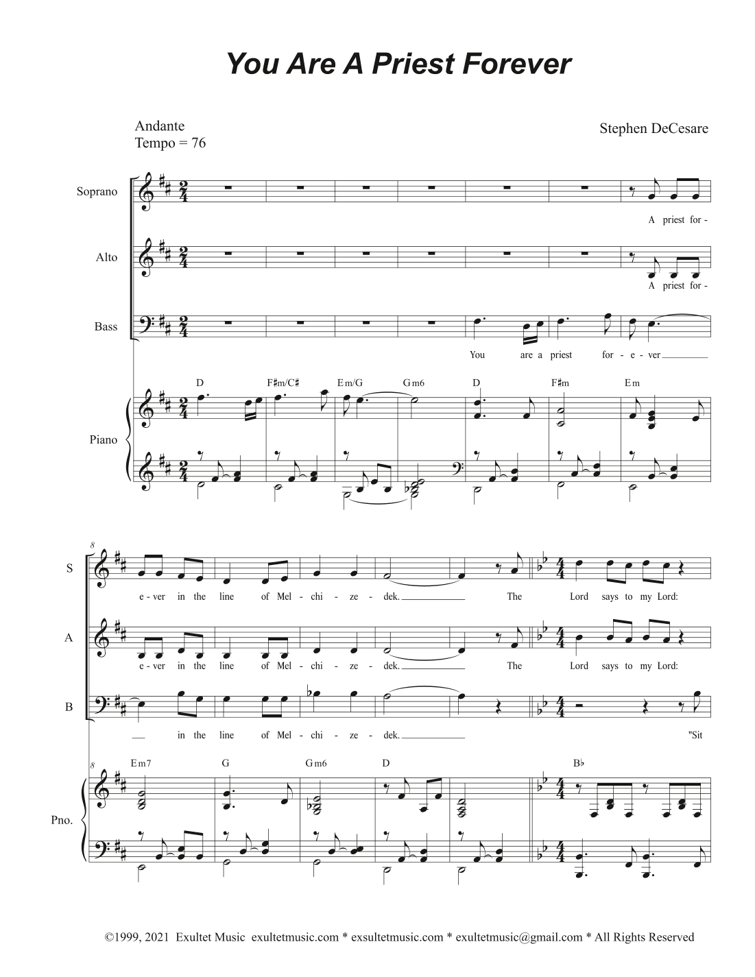 You Are A Priest Forever (Vocal Trio - (SAB)