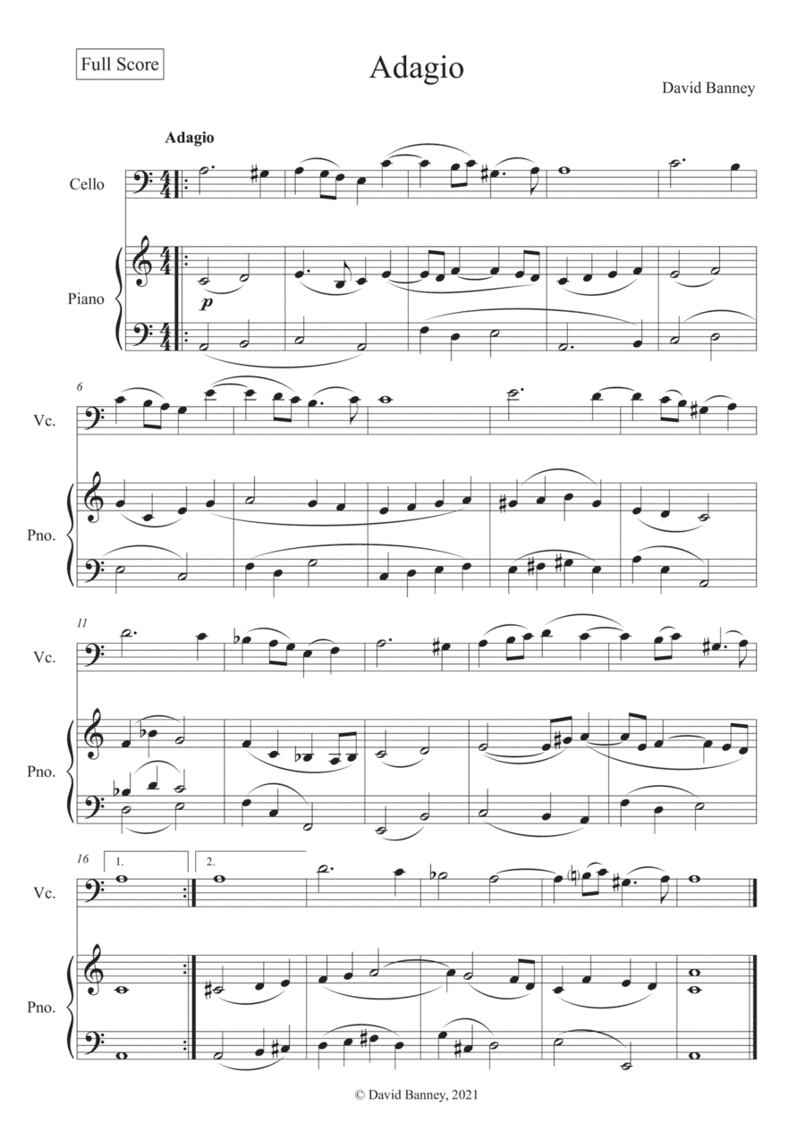 Adagio à la Corelli for Cello and Piano