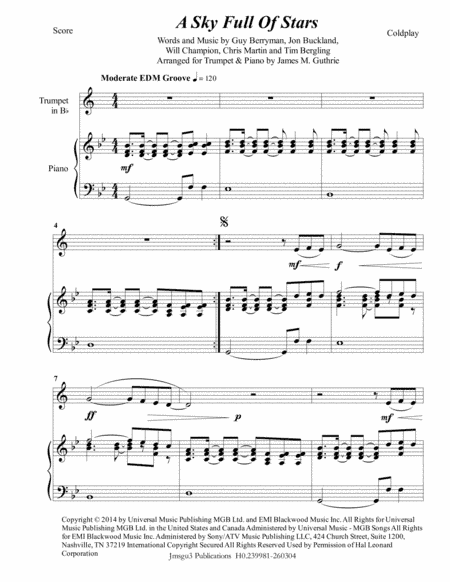 A Sky Full Of Stars (arr. James M. Guthrie, ASCAP)