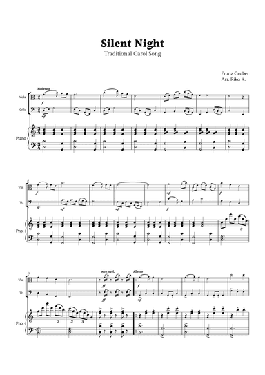 Silent Night for Viola and Cello Duet with Piano (arr. Rika K.)