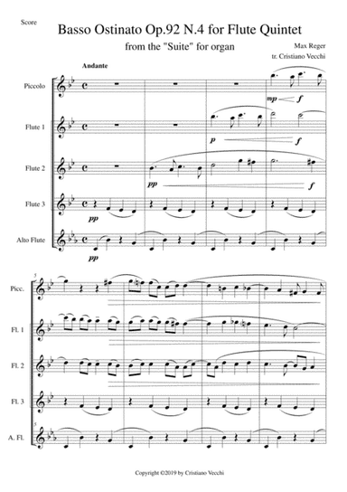 Basso Ostinato Op.92 N.4 for Flute Quintet (arr. Cristiano Vecchi)