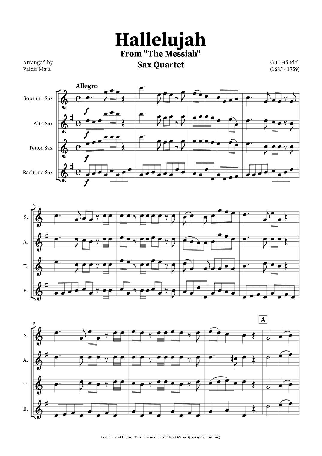Hallelujah Chorus from Messiah - Sax Quartet (arr. Valdir Maia)