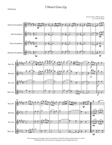 I Won't Give Up (arr. Fernando Britto)