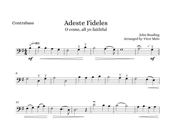 Adeste Fideles (O Come, All Ye Faithful) - contrabass (arr. Vitor Melo)