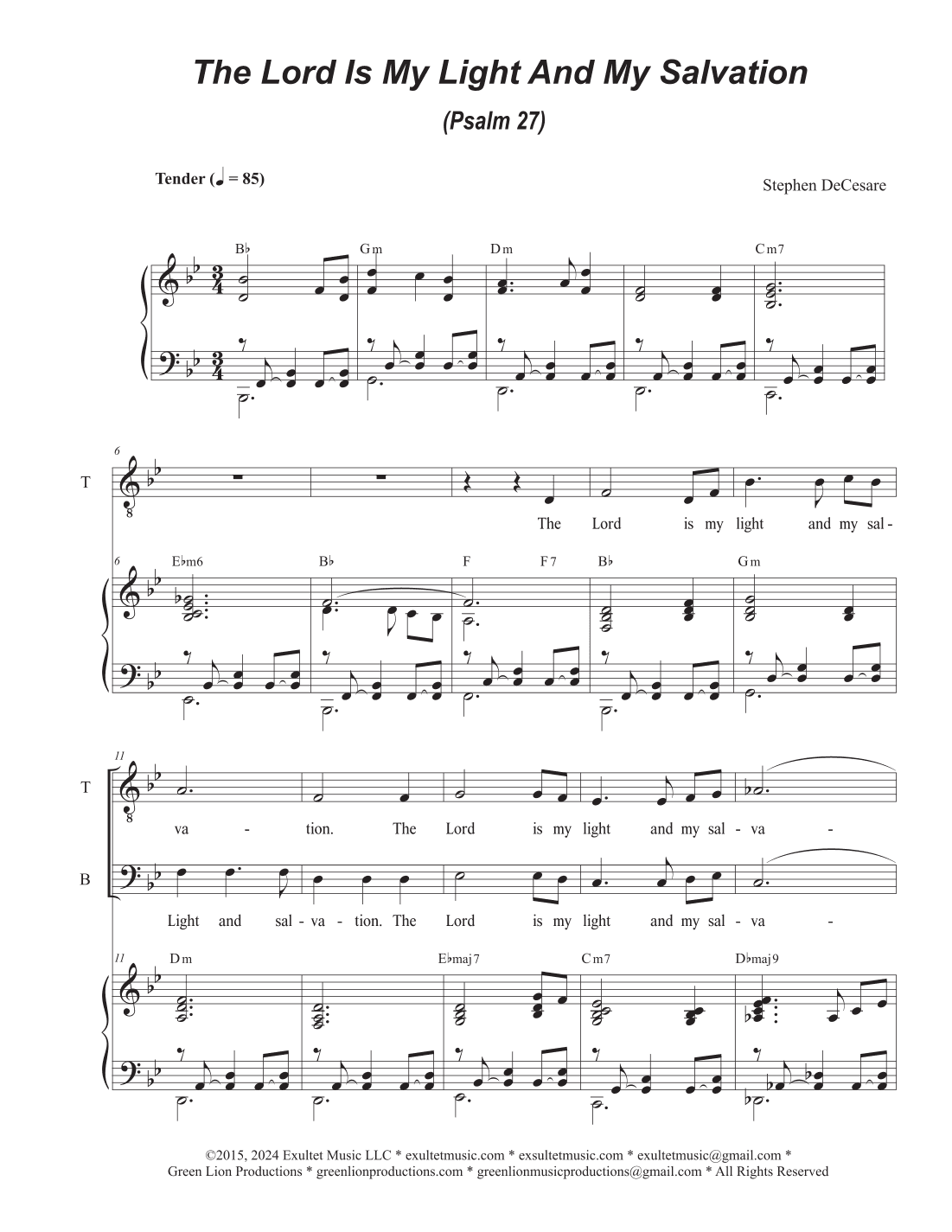 The Lord Is My Light And My Salvation (Psalm 27) (Duet for Tenor and Bass solo)