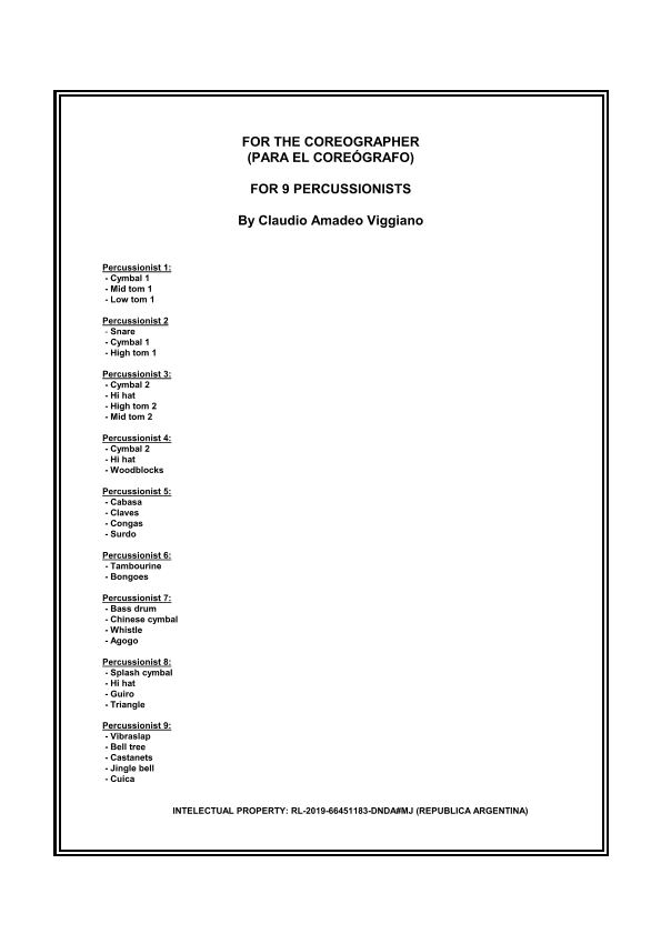 FOR THE COREOGRAPHER (PARA EL COREÓGRAFO) - Score Only