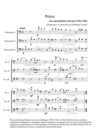 Martini-Prière pour 3 violoncelles (arr. Cumant Micheline)