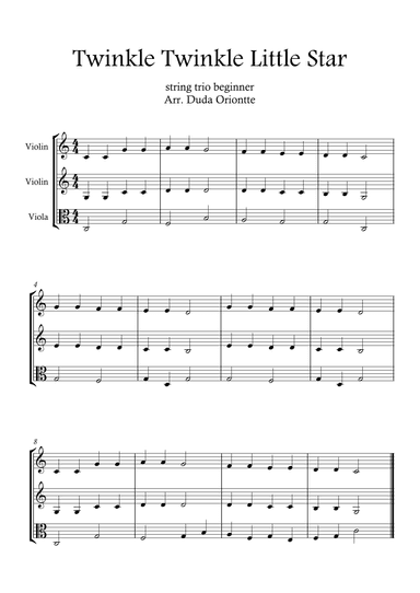 Twinkle Twinkle Little Star (For BEGINNER and kids)  (String trio) (arr. Duda Oriontte)