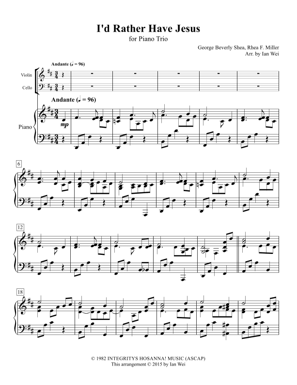 I'd Rather Have Jesus (arr. Ian Wei)