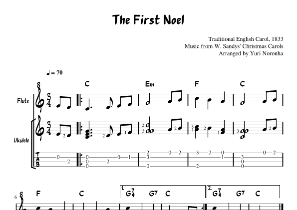 The First Noel - For Flute and Ukulele (Easy Christmas Carol) (arr. Yuri Noronha)