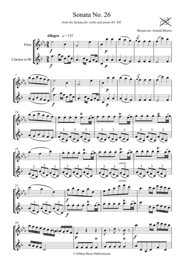 Mozart Sonata No. 26 arr. flute and clarinet (arr. Arnold Morris)