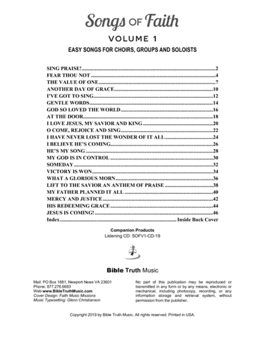 Songs Of Faith Volume 1 - Easy Songs for Choirs, Groups, and Soloists